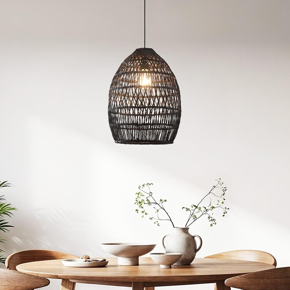 Schwarze Rattan-Pendelleuchte - Hinra
