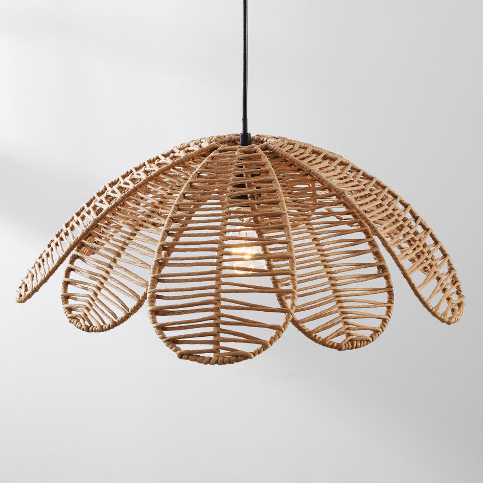 Natürliche Boho-Pendelleuchte Tawi mit offenem Lampenschirm