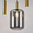 Moderne Pendelleuchte Yoku mit Rauchglas und messing-goldenen Details, 5-flammig