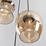 Design-Pendelleuchte Zian - 3-flammig schwarz mit Holzoptik und amber Glas in verschiedenen Formen