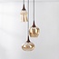Design-Pendelleuchte Zian - 3-flammig schwarz mit Holzoptik und amber Glas in verschiedenen Formen