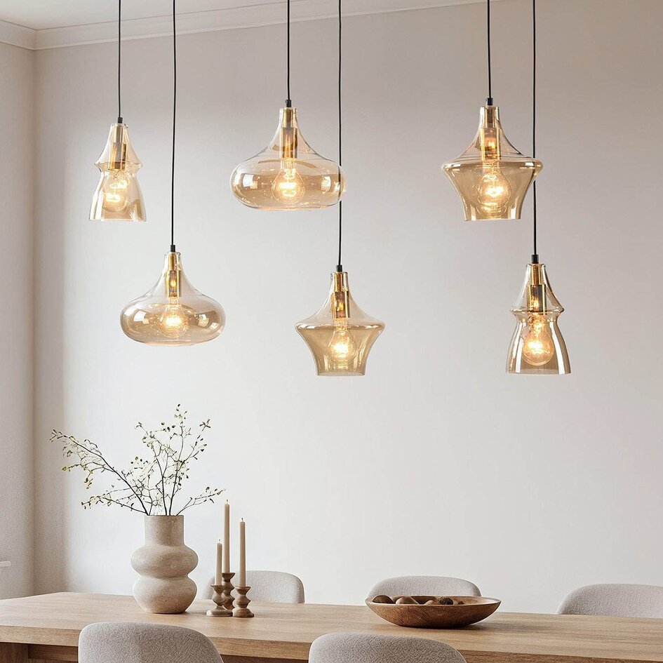 Industrielle Hängelampe Calypso 6-flammig mit amber Glas