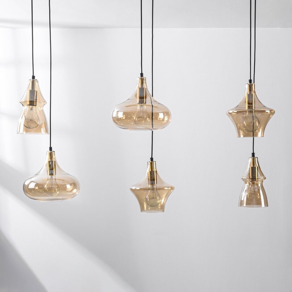 Industrielle Hängelampe Calypso 6-flammig mit amber Glas