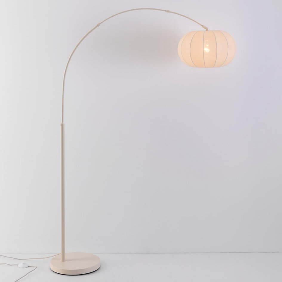 Japandi Bogenlampe Marell - beige Leuchte mit Leinenschirm