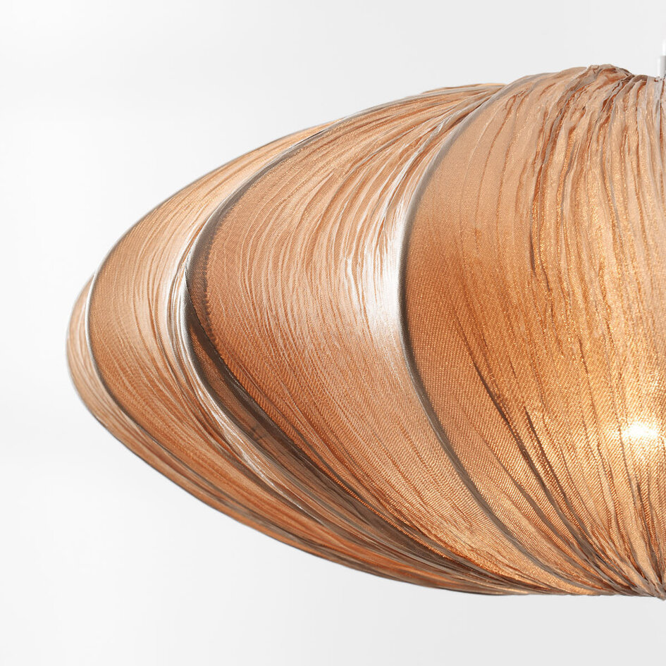 Designer-Hängeleuchte Creora - Japandi-Stil in warmem braunem Stoff