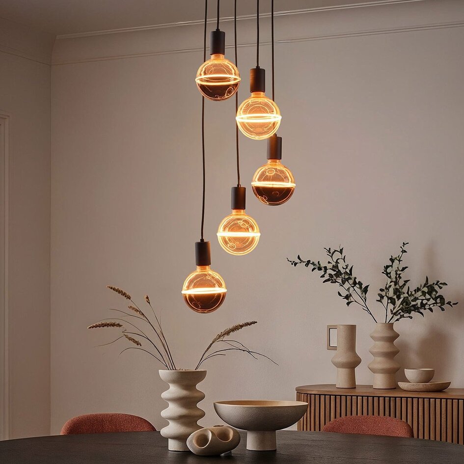 Industrielle Hängeleuchte Illumine schwarz - 5-flammig mit dimmbaren E27 LED-Lampen