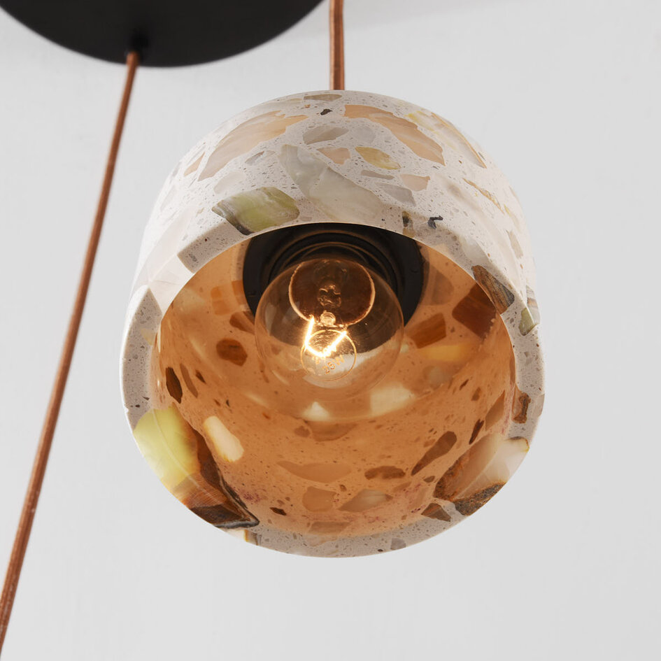 3-flammige Hängelampe Lito mit Terrazzo-Effekt und Holz