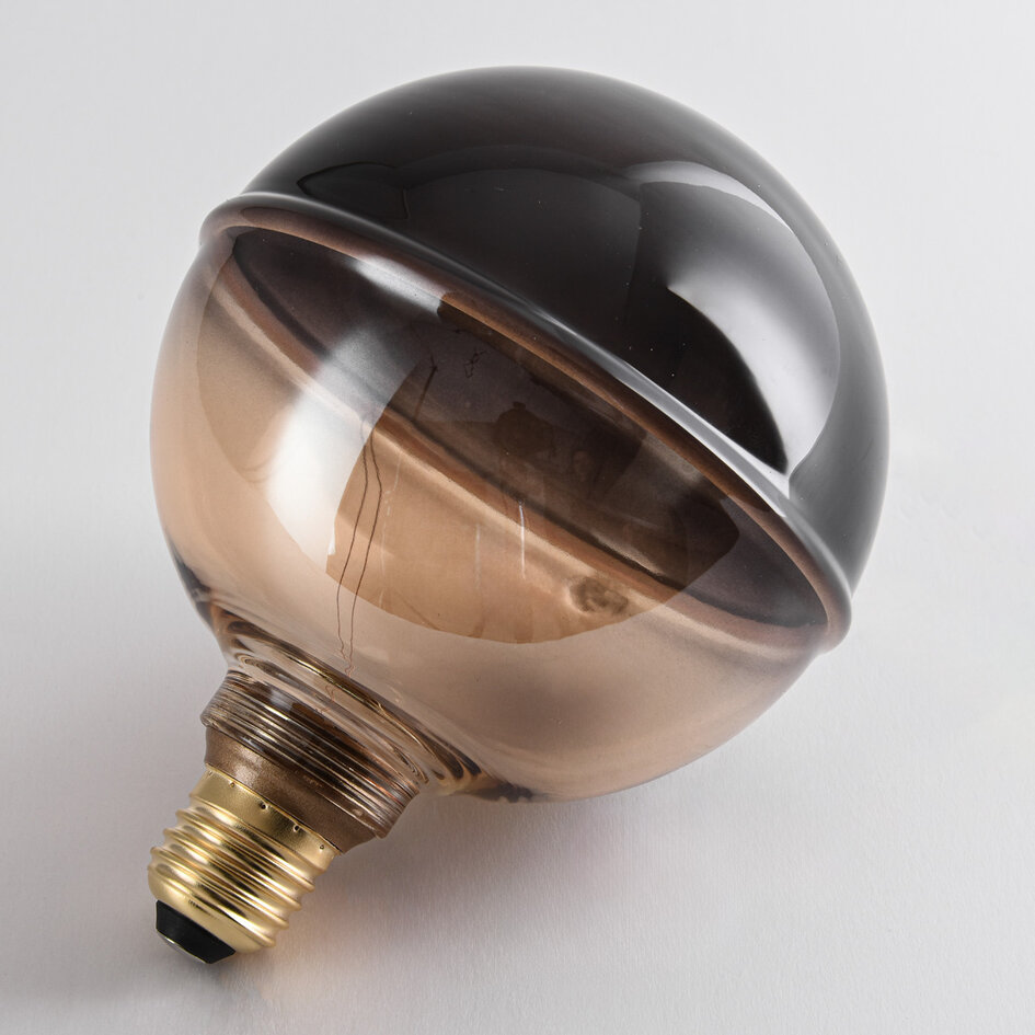 Dimmbare 4W-Glühlampe E27, 1800K, amber und rauchfarbenes Glas mit horizontalem Ring Ø13 cm