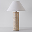 Japandi Tischlampe Table mit Travertinfuß Optik und Leinen­schirm