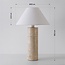 Japandi Tischlampe Table mit Travertinfuß Optik und Leinen­schirm