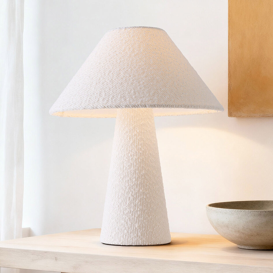 Leinen-Bouclé-Tischlampe Tisch – weiß