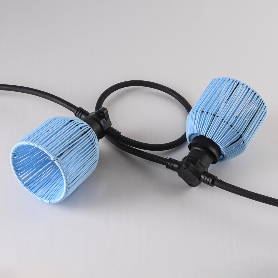Illu Lichterkette mit Rattan-Look – hellblau