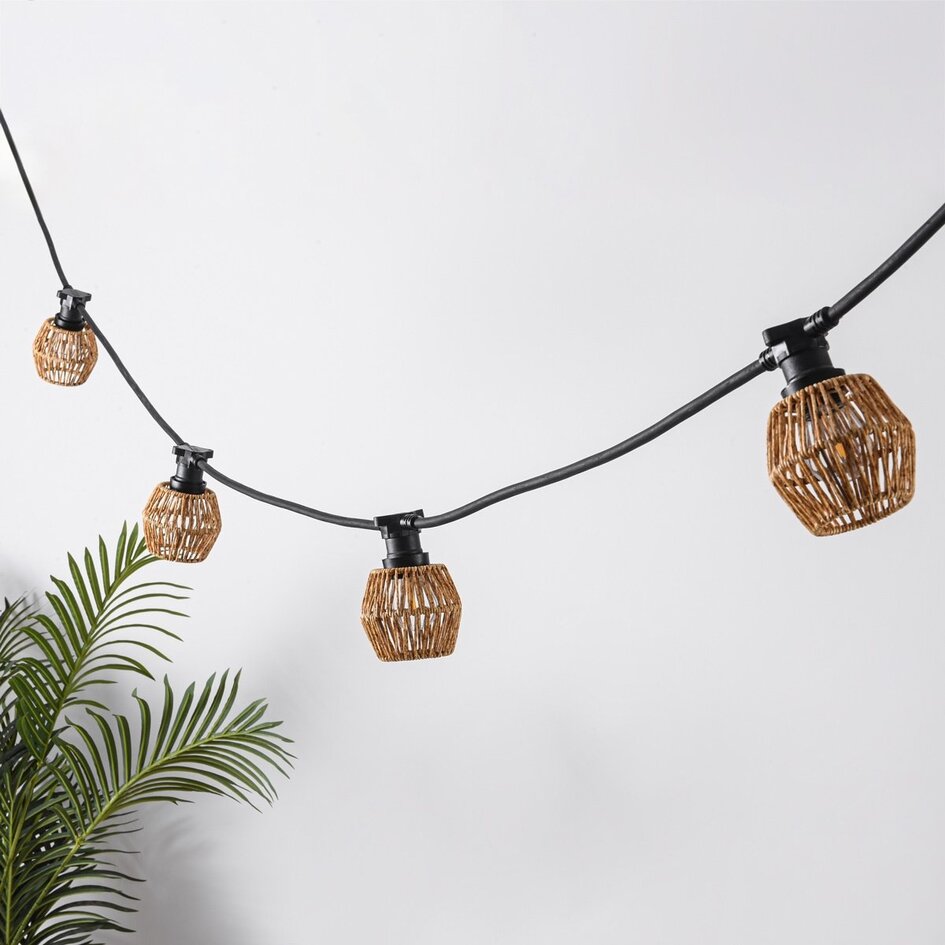 Schirm für Illu-Lichterketten-Lampen, Rattan-Optik - meliert gelbbraun