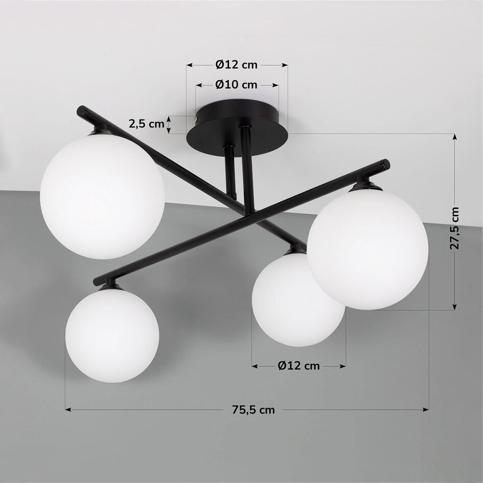 Elegante Deckenleuchte, 4-flammig schwarz - Nymo