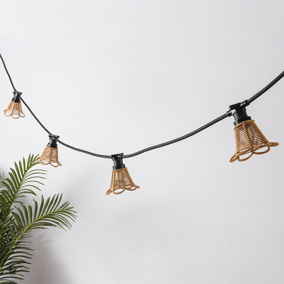 Illu Lichterkette mit Rattan-Look - Holzfarbe