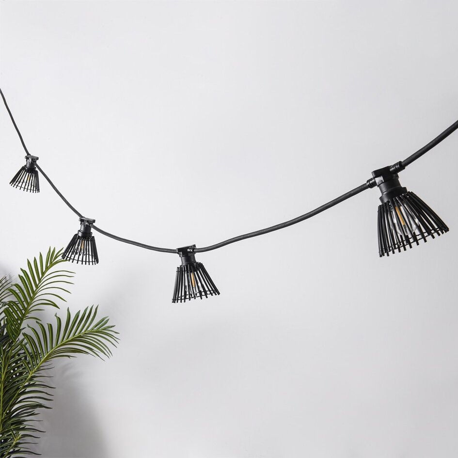 Illu Lichterkette mit Rattan-Look - schwarz