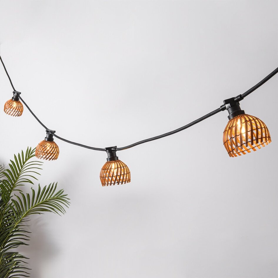 Schirm für Illu-Lichterketten-Lampen mit Rattan-Look - dunkle Holzfarbe