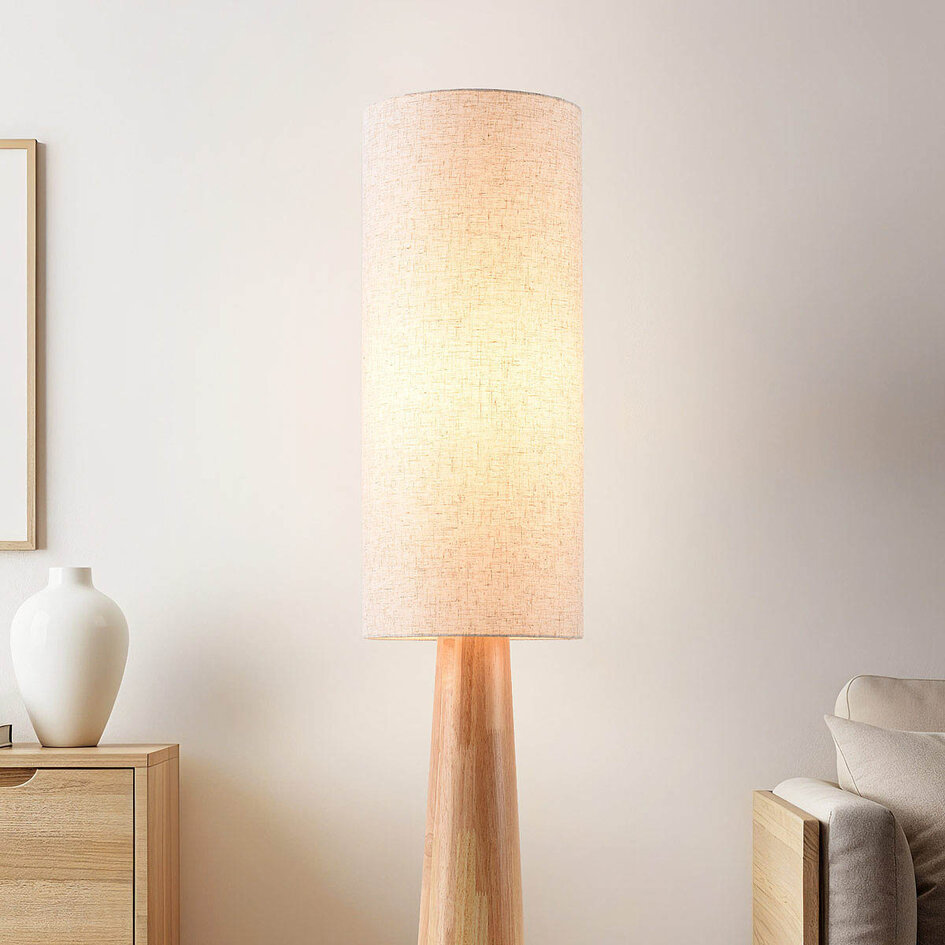 Stehleuchte Haku aus Holz mit Stoffschirm - creme