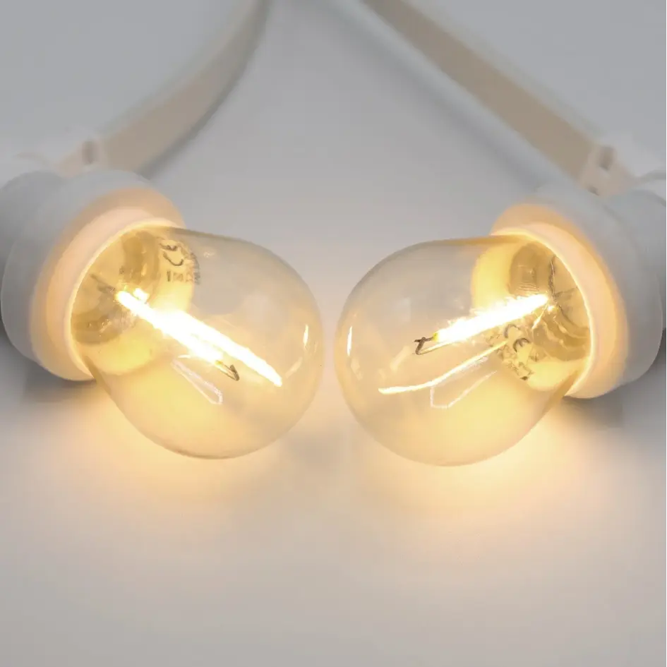 Illu Lichterkette, 1 Watt LED Filament Glühlampe, weißes Kabel, 10-50 Meter