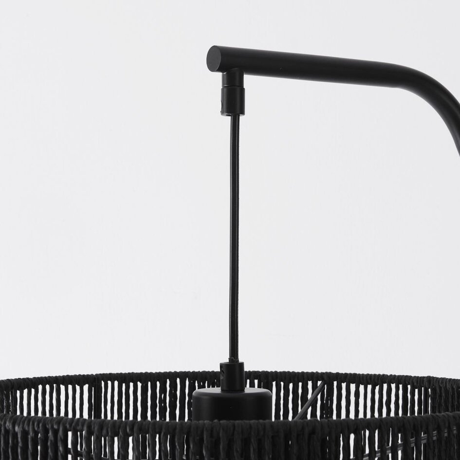 Standleuchte Yoko in Schwarz mit Lampenschirm aus Papierkordel, 1-flammig