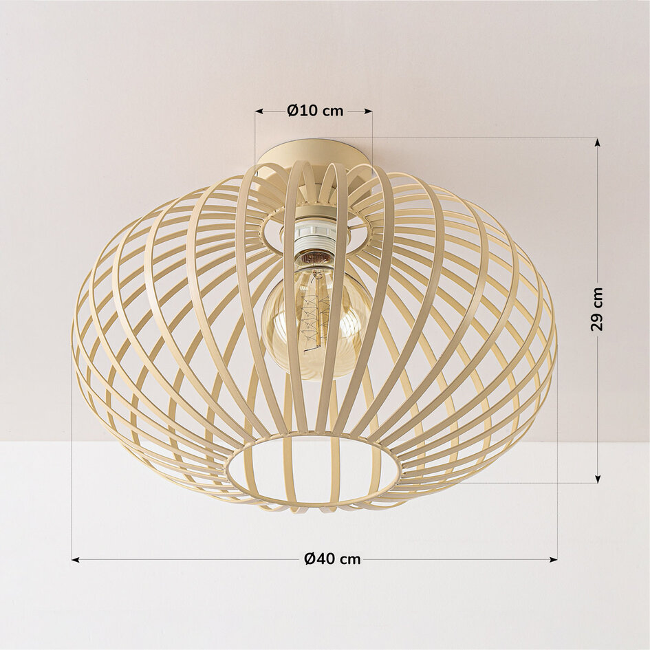 Deckenleuchte Grata in Beige mit offenem Metallrahmen