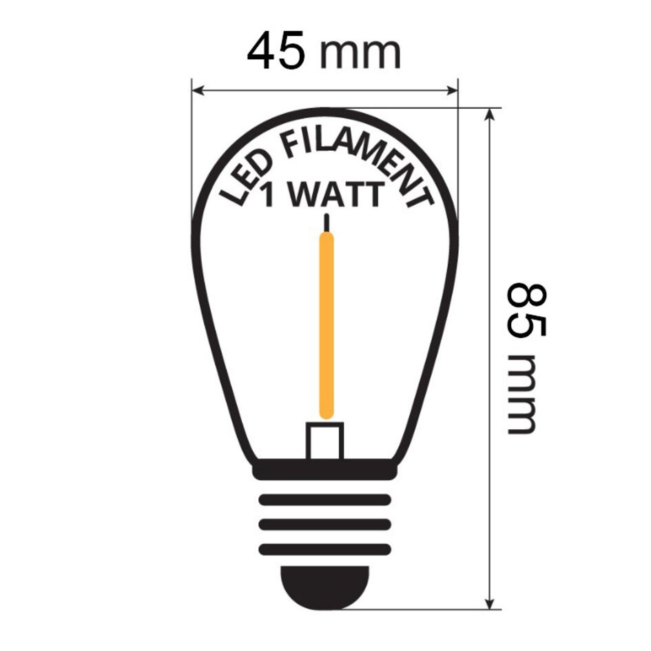 Lichterkette Glühbirne, LED Filament, dimmbar - 1 Watt