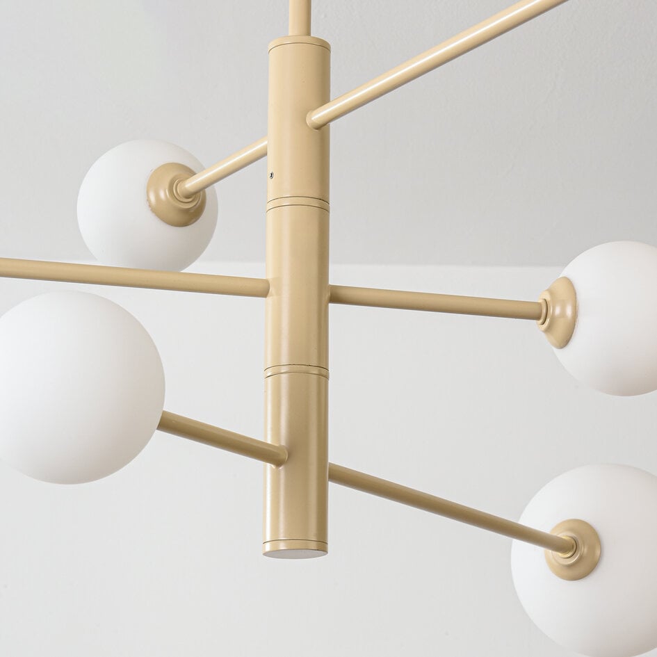 Design-Deckenleuchte Sest beige mit milchweißem Glas – 6-flammig