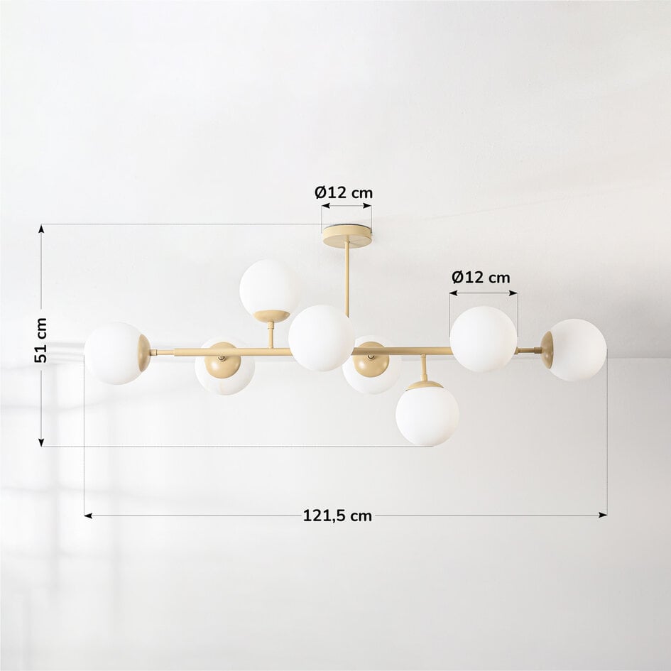Design-Deckenleuchte Osem beige mit milchweißen Glaskugeln – 8-flammig