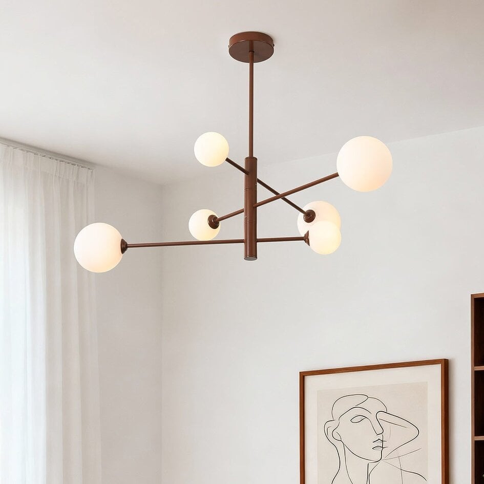 Design-Deckenleuchte Sest braun mit milchweißem Glas – 6-flammig