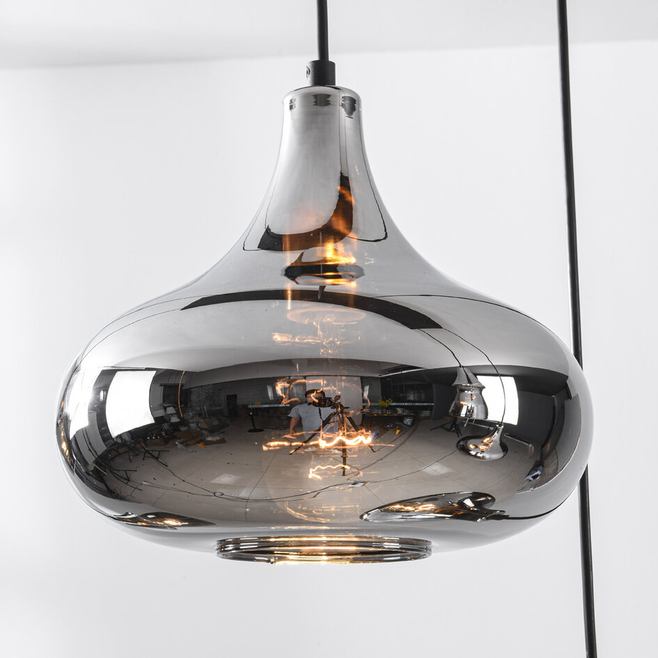 Industrielle Hängelampe Calypso schwarz 6-flammig mit Rauchglas