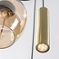 Design-Hängelampe Téo Gold mit drei amber Glas-Kappen und zwei GU10-Spots
