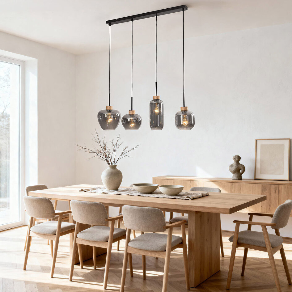 Moderne Hängelampe Astra mit Rauchglas und Seilakzenten – 4-flammig