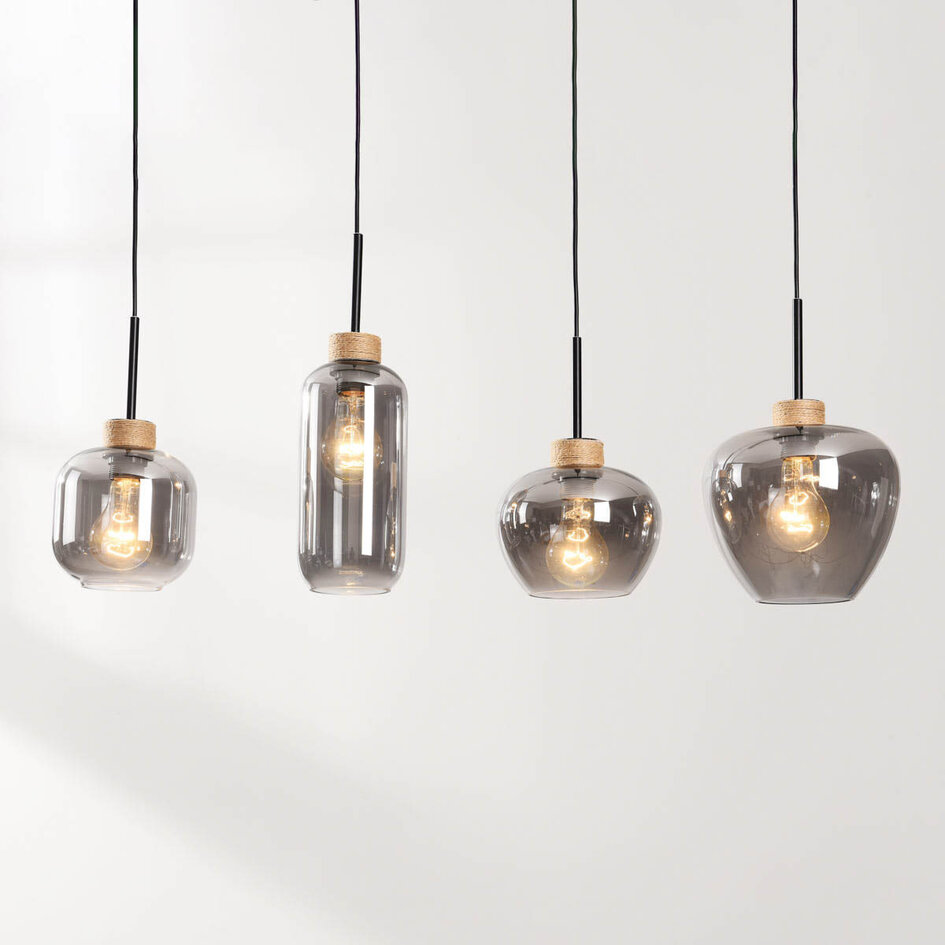 Moderne Hängelampe Astra mit Rauchglas und Seilakzenten – 4-flammig