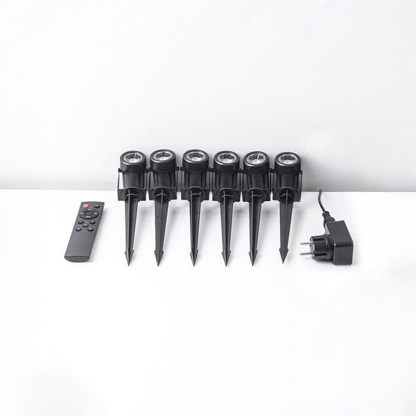 Set mit 6 schwenkbaren Gartenstrahlern mit Fernbedienung – schwarz