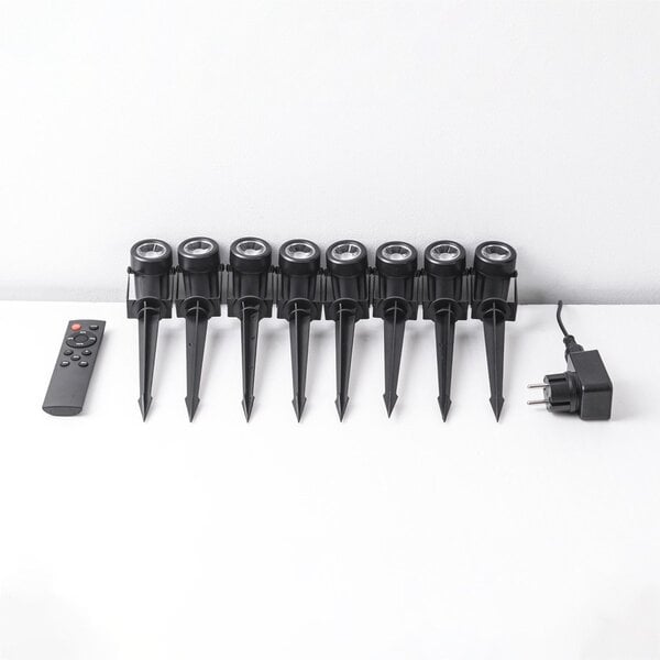 Set mit 8 schwenkbaren Gartenstrahlern mit Fernbedienung – schwarz