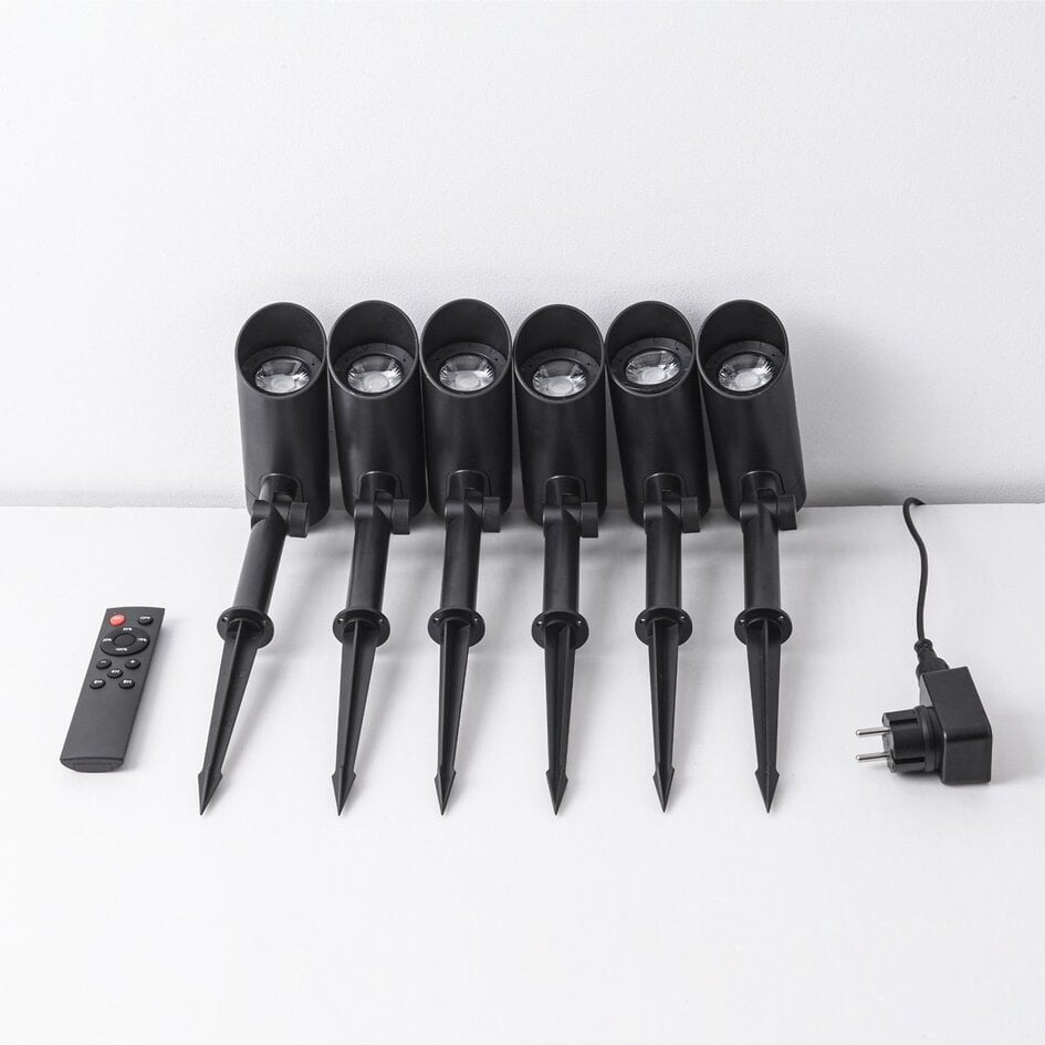 Set mit 6 modernen, schwenkbaren Gartenstrahlern mit Fernbedienung – schwarz mit dimmbaren LEDs