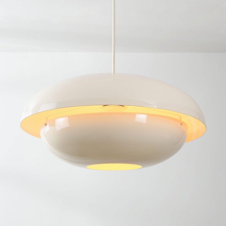 Moderne Retro-Hängelampe Orbia in Hellbeige Hochglanz