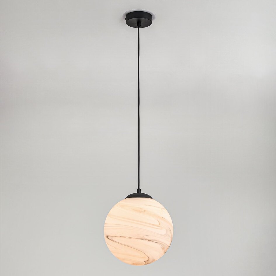 1-flammige Hängelampe Marbelle schwarz mit Glas in Marmoroptik