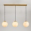 Hängelampe Tessra mit drei Kugeln in Marmoroptik und Akzenten in Messinggold