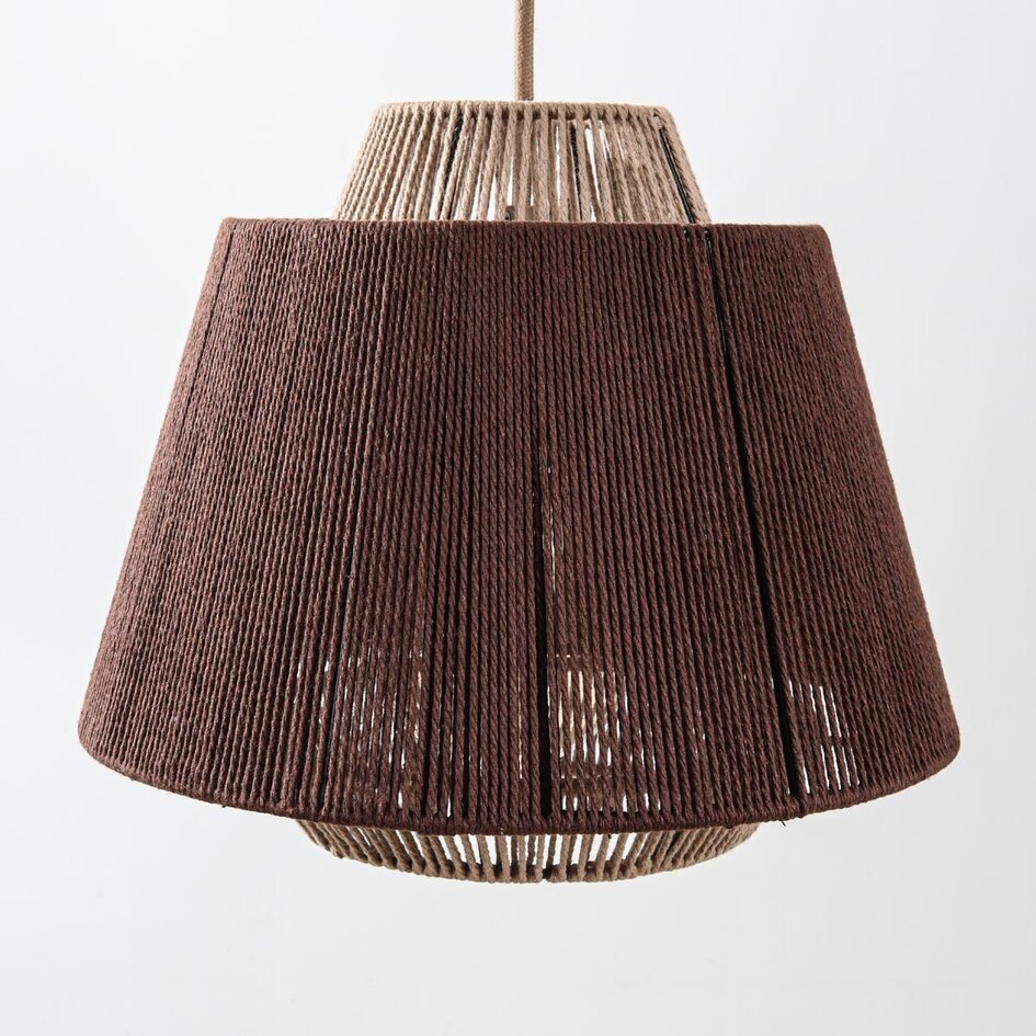 Boho 3-flammige Hängelampe Yra mit Baumwollseil in warmem Taupe und Dunkelbraun