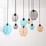 Design-Hängelampe Zavari mit 9 Glaskugeln in Bernstein, Rauch und Blau