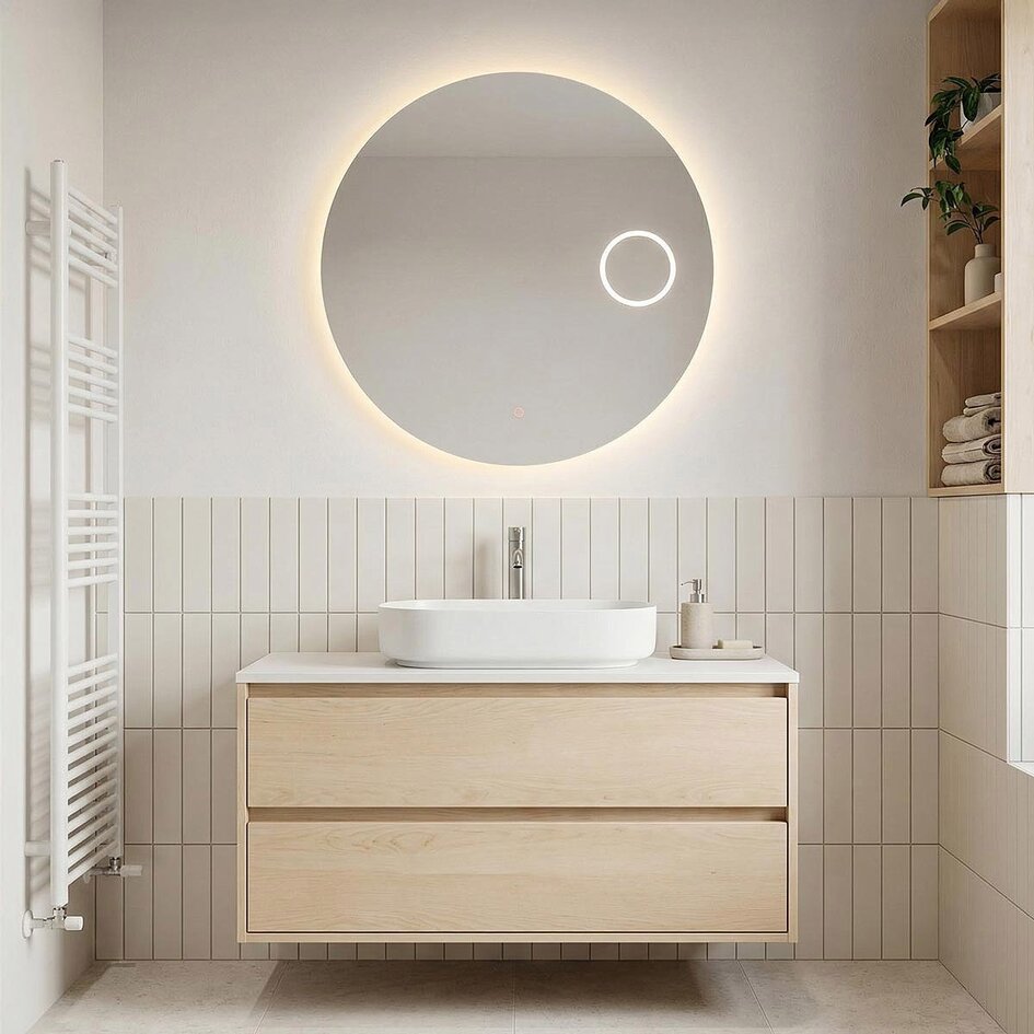 Badezimmerspiegel Lustra Ø80 cm – berührungsempfindlich dimmbar, farblich einstellbar mit Heizung