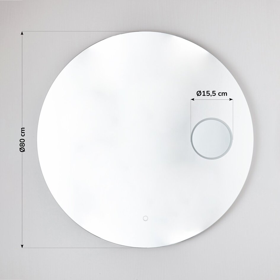 Badezimmerspiegel Lustra Ø80 cm – berührungsempfindlich dimmbar, farblich einstellbar mit Heizung