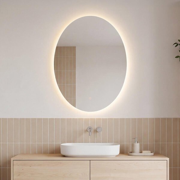 Badezimmerspiegel Illura 60 x 80 cm mit dimmbaren LEDs, Berührungssensor, einstellbaren Farben und Spiegelheizung