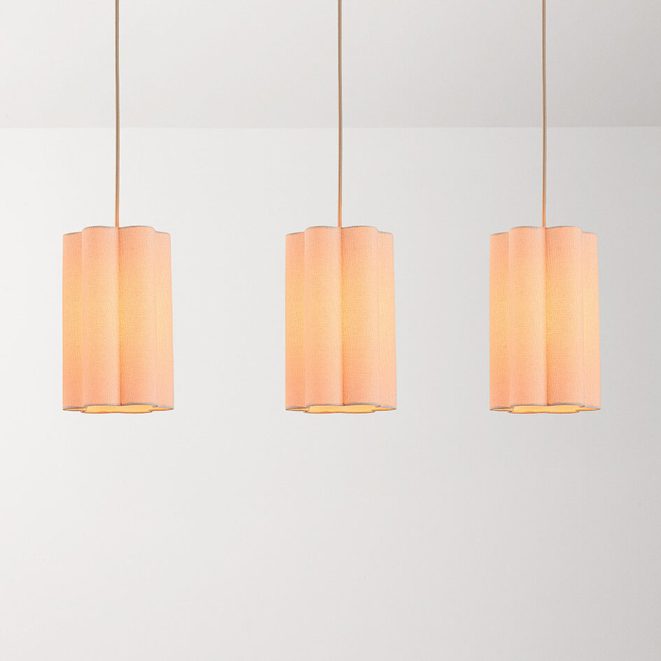 3-flammige moderne Hängelampe Orza aus beigem Leinen