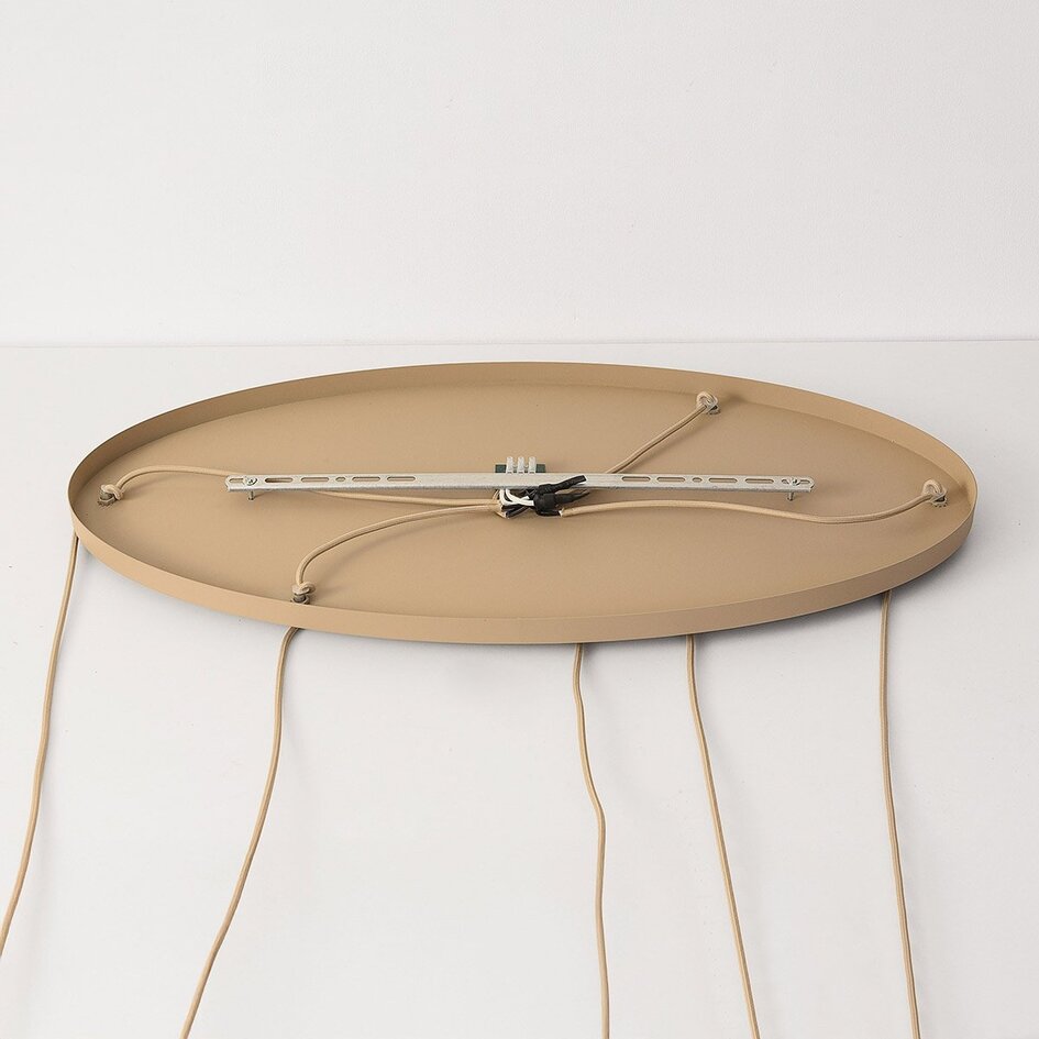 Moderne Hängelampe Alea in Beige mit transparenten Glaskugeln, 5-flammig