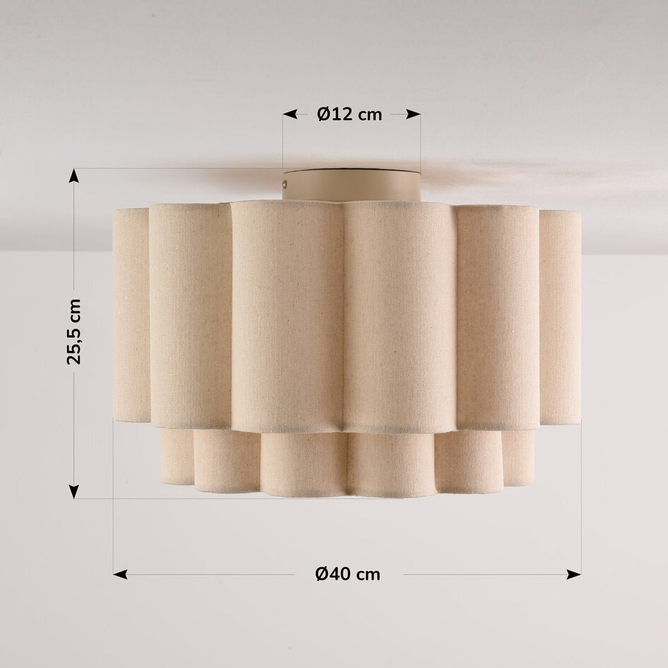 Deckenleuchte Hora mit zweilagigem Leinenbezug in Beige