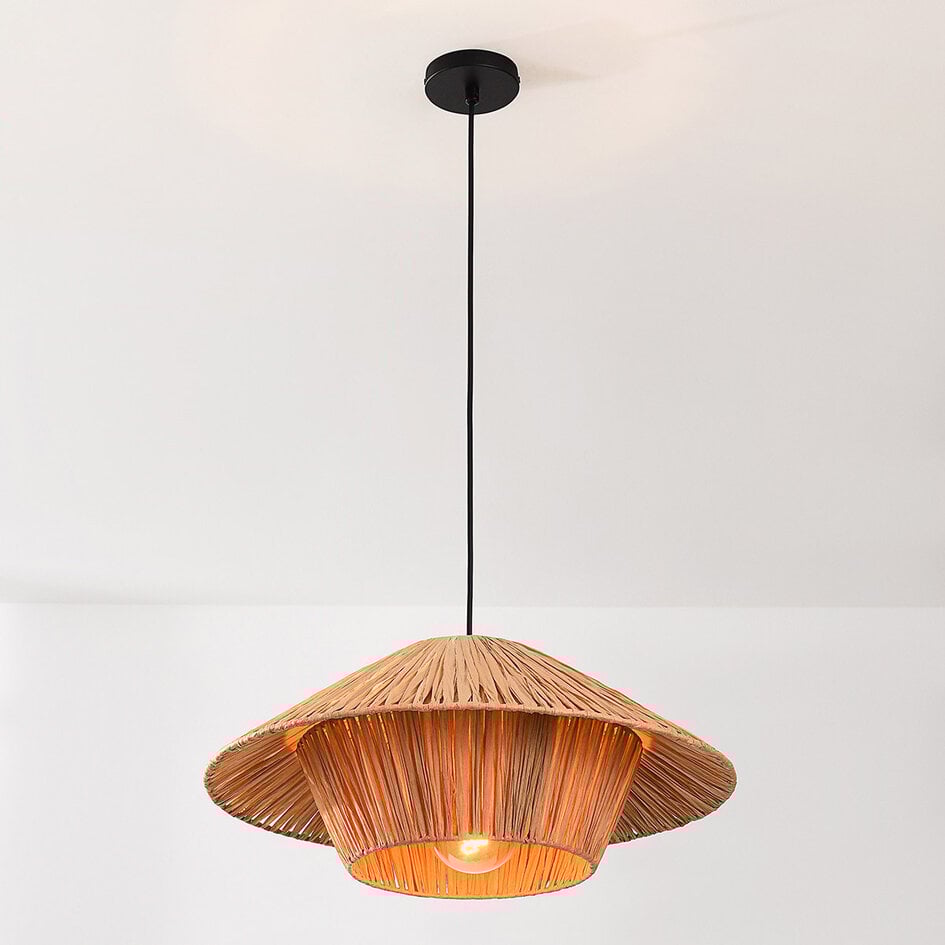 Hängelampe Raffina aus geschichtetem Raffia-Papier