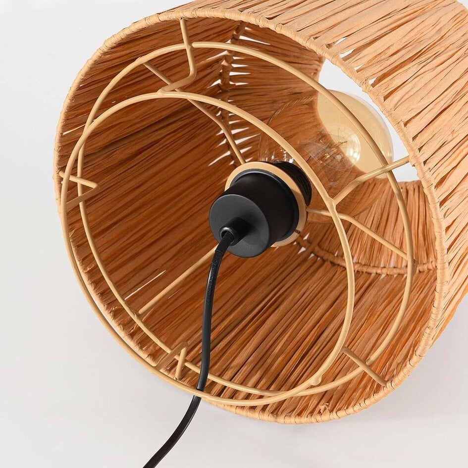 Tischlampe Aruna aus Raffiabaumfasern mit beigem Metallfuß