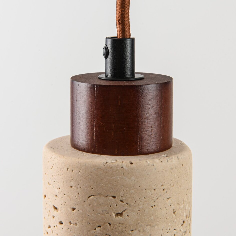 4-flammige Hängelampe Oreno aus Travertin (Naturstein) und Holz inkl. Philips Lichtquelle